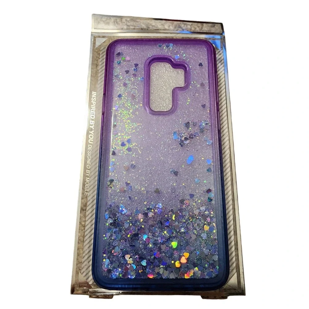 Samsung‎ Galaxy S9+ Case Glitter Heart Liquid Flow Bling Screen Protector New